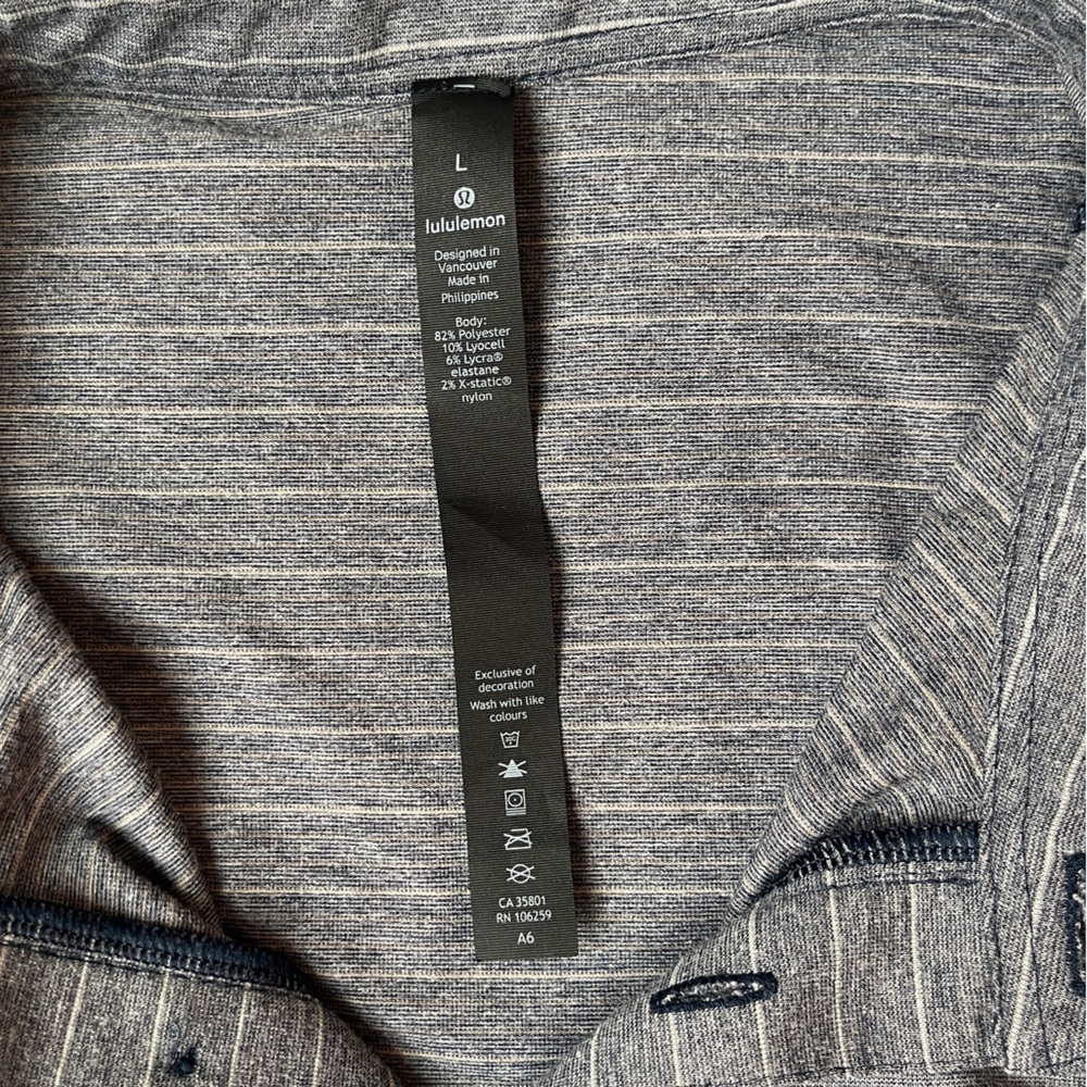 Lululemon Gray Striped Polo Shirt Men Size Large - Picture 8 of 8